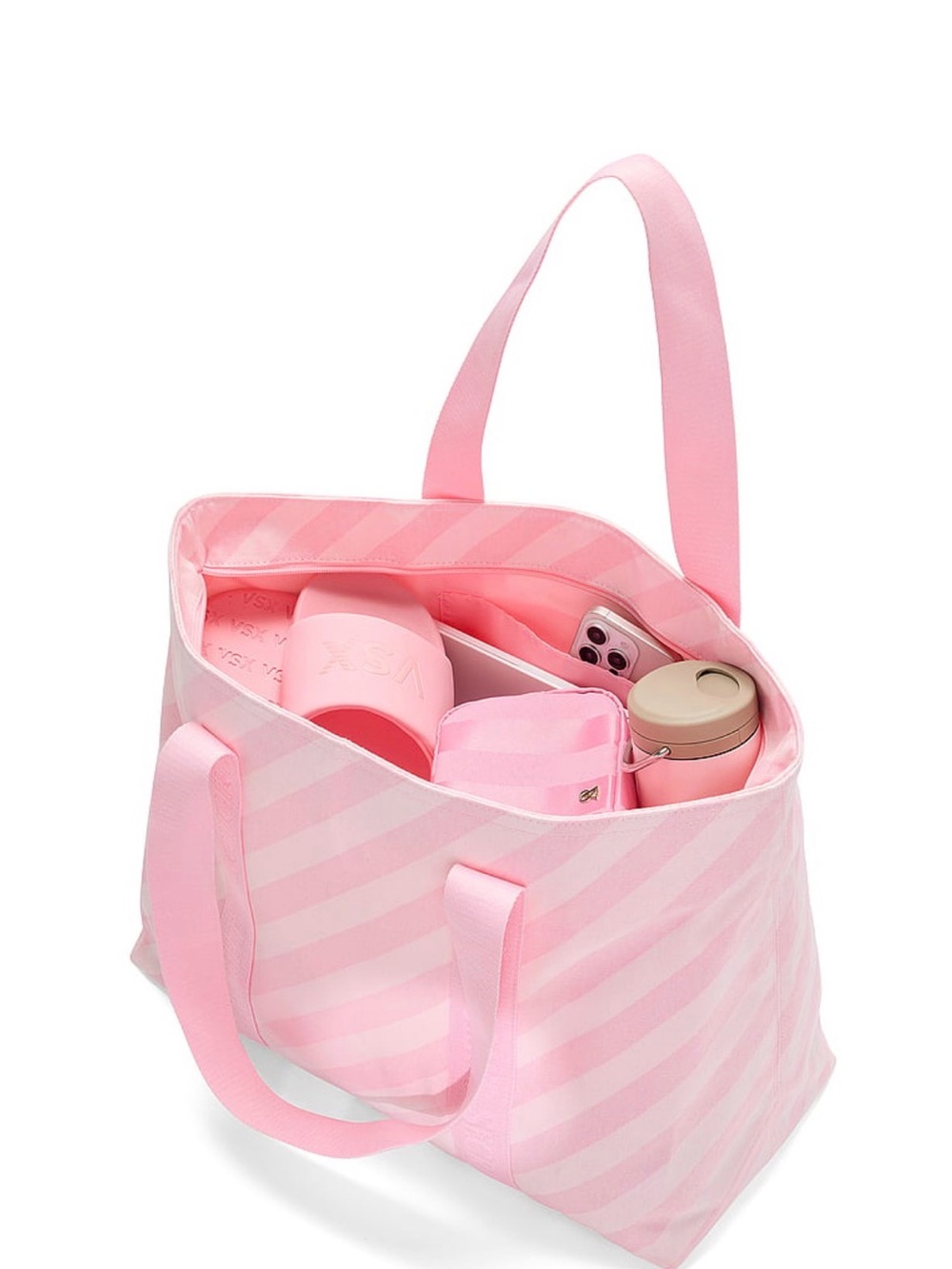 Pink Women's Striped Tote Bag - Stylish Everyday Carry